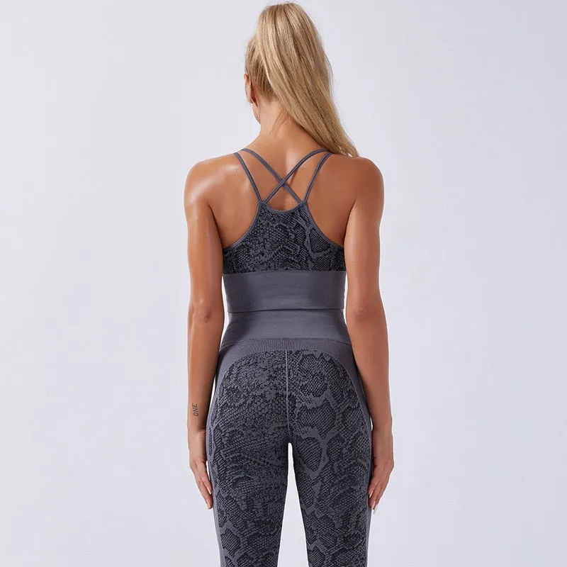 Seamless Yoga Sets Sleeveless Crop Top Sports Bra   Tights Leggings