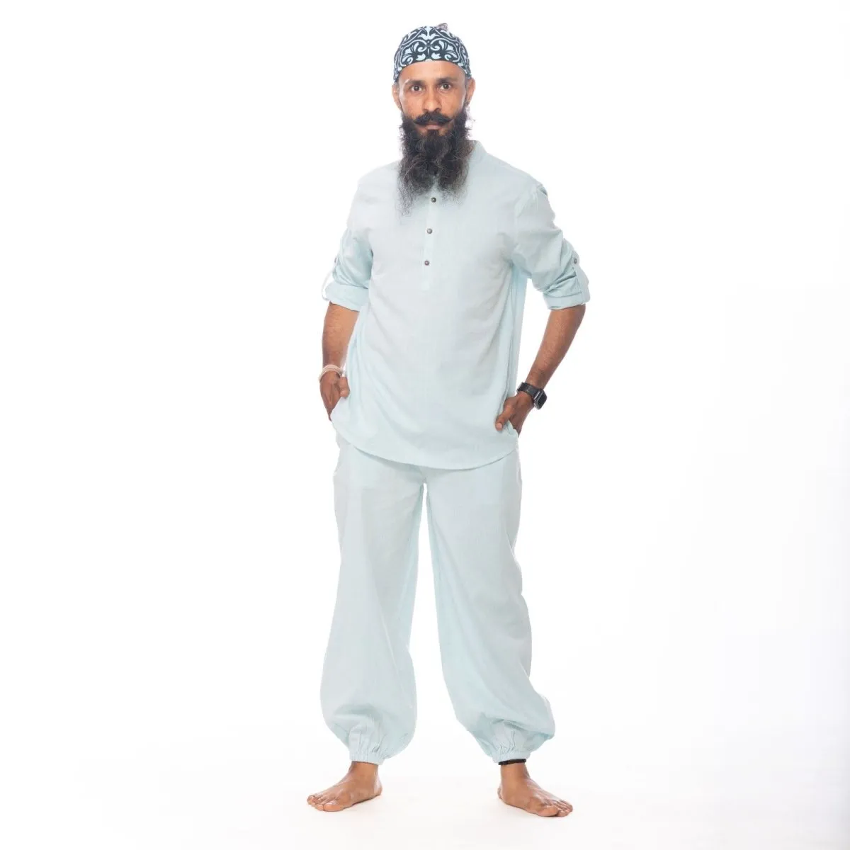 Sky-Blue Handwoven Cotton Yoga Jogger| Athleisure Jogger | Cotton Joggers for Men