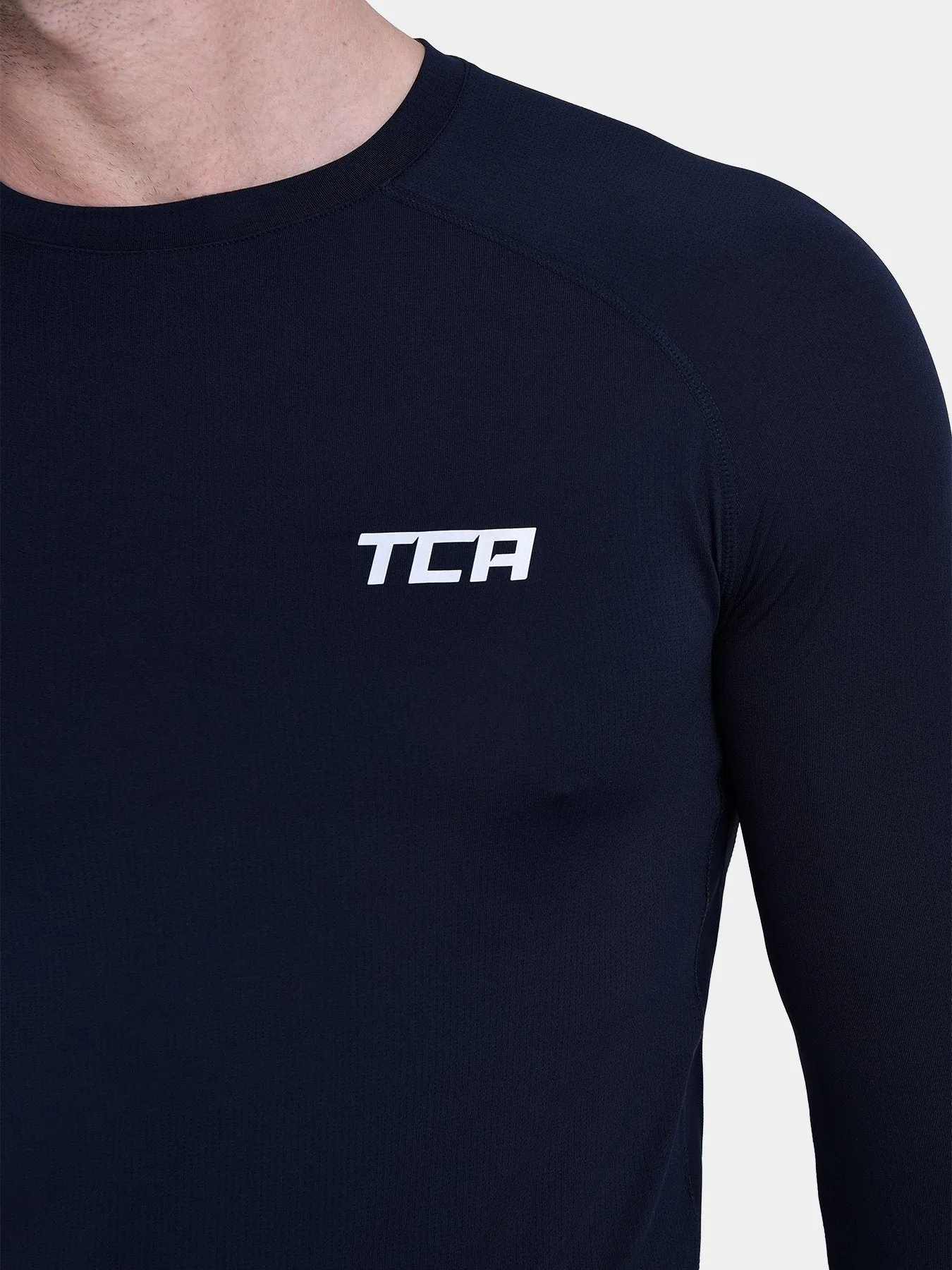 Stamina Long Sleeve Crew Neck Running Top For Men With Thumbholes & Back Zip Pocket