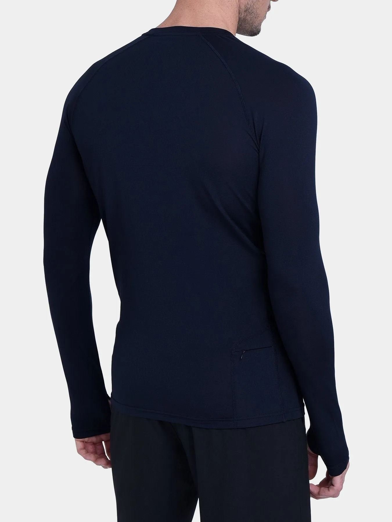 Stamina Long Sleeve Crew Neck Running Top For Men With Thumbholes & Back Zip Pocket