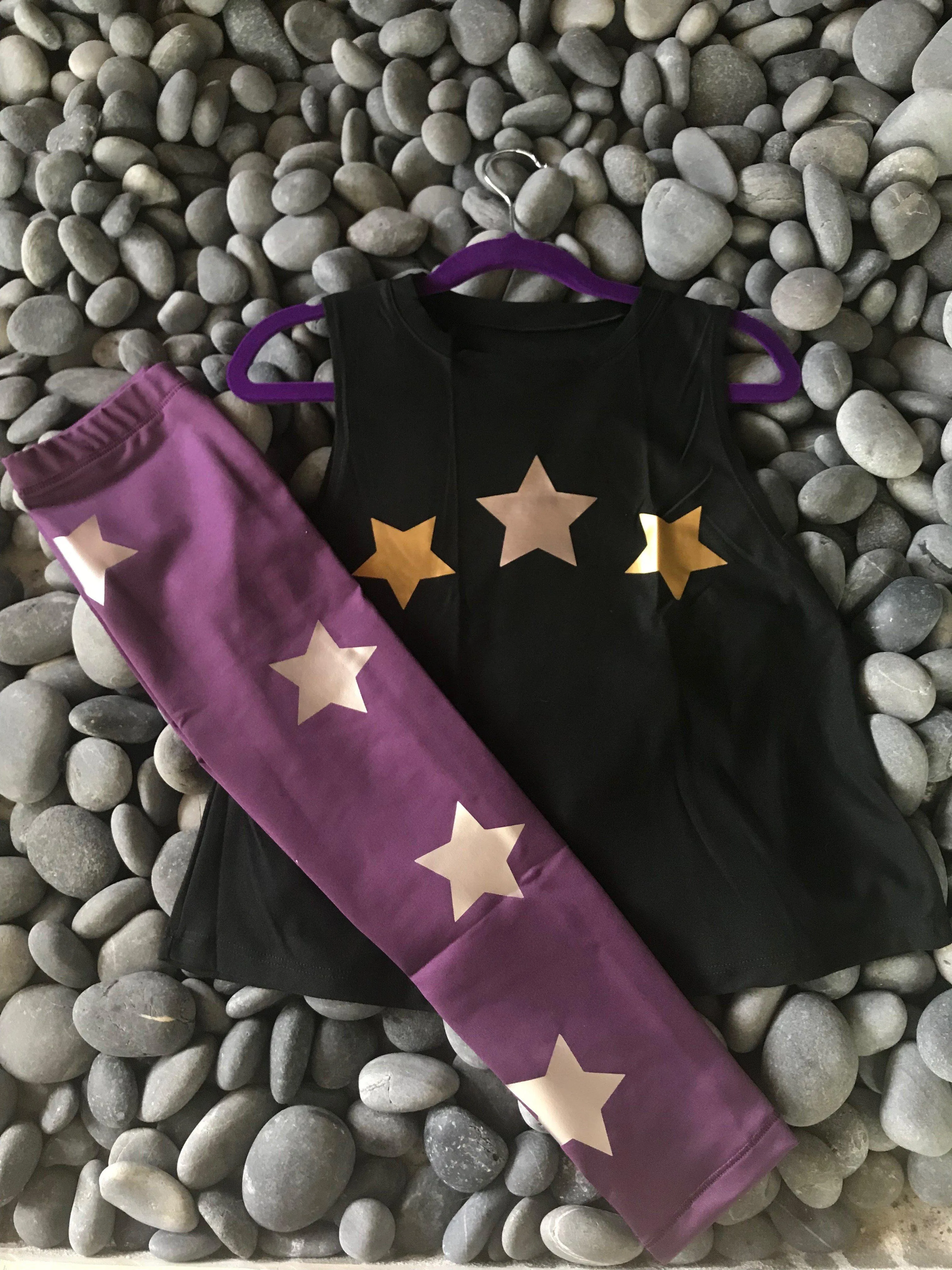 Stars Silver and Gold Black Tank