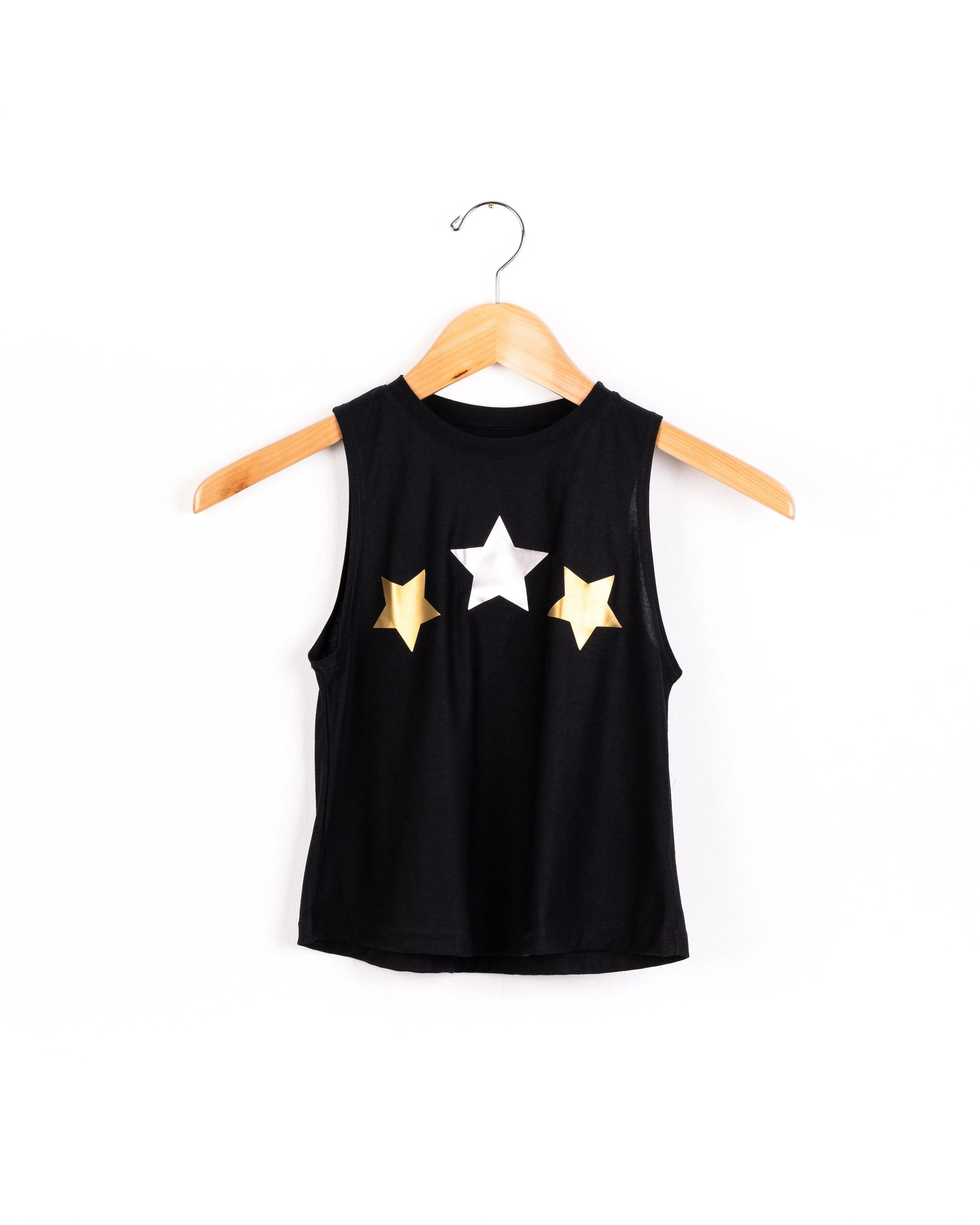 Stars Silver and Gold Black Tank