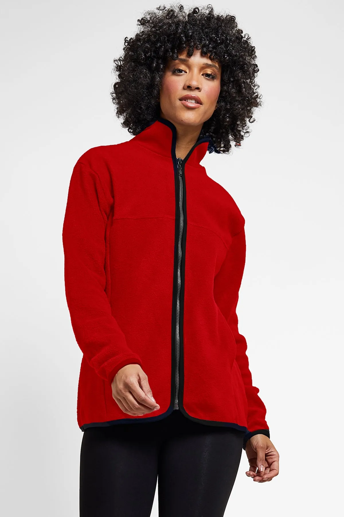 Trimmed Fleece Jacket with Pockets Red