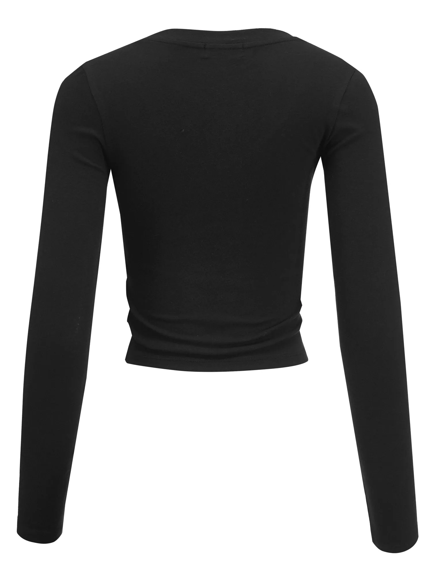 Women's Basic Casual Long Sleeve Stretch Solid Palin Crop Top Tee (FWT1081)