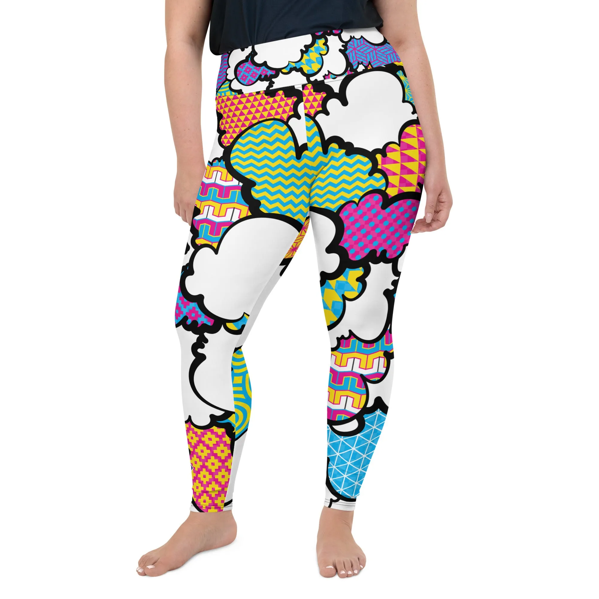 Women's CMYK Graffiti Clouds Plus Size Yoga Pants Workout Leggings For Jiu Jitsu 001