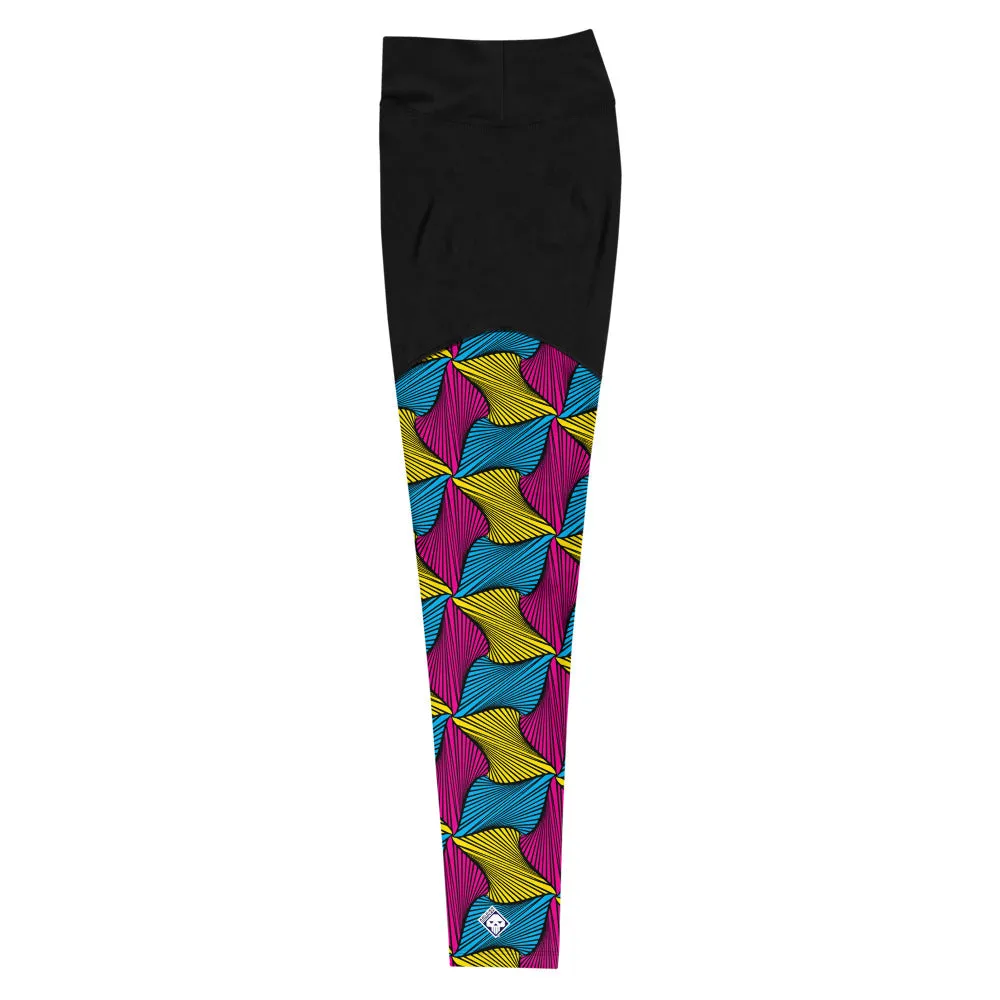 Women's Two Tone Ankara Wax Print High Waist Yoga Pants Workout Leggings For Jiu Jitsu, MMA, No Gi & Wrestling 001