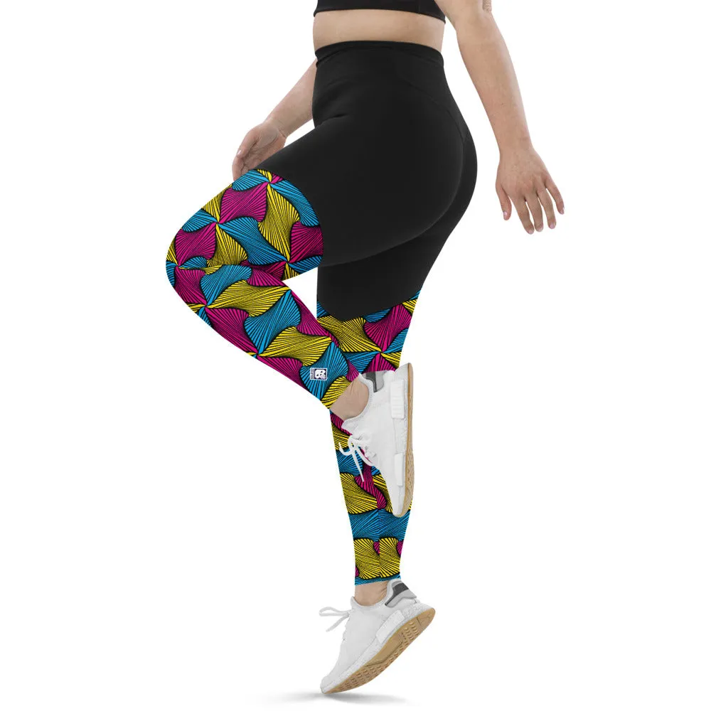 Women's Two Tone Ankara Wax Print High Waist Yoga Pants Workout Leggings For Jiu Jitsu, MMA, No Gi & Wrestling 001