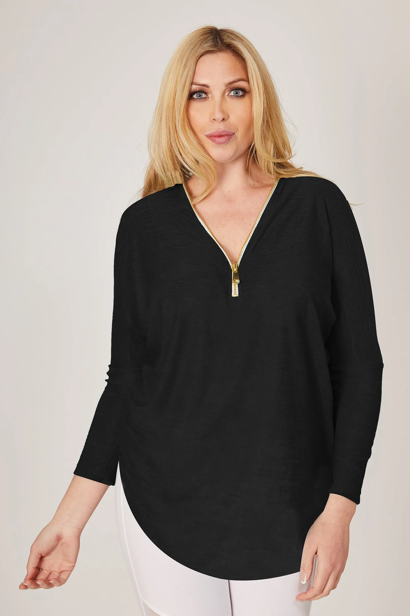 Yoga Long Sleeve Loose Top with Zip Black