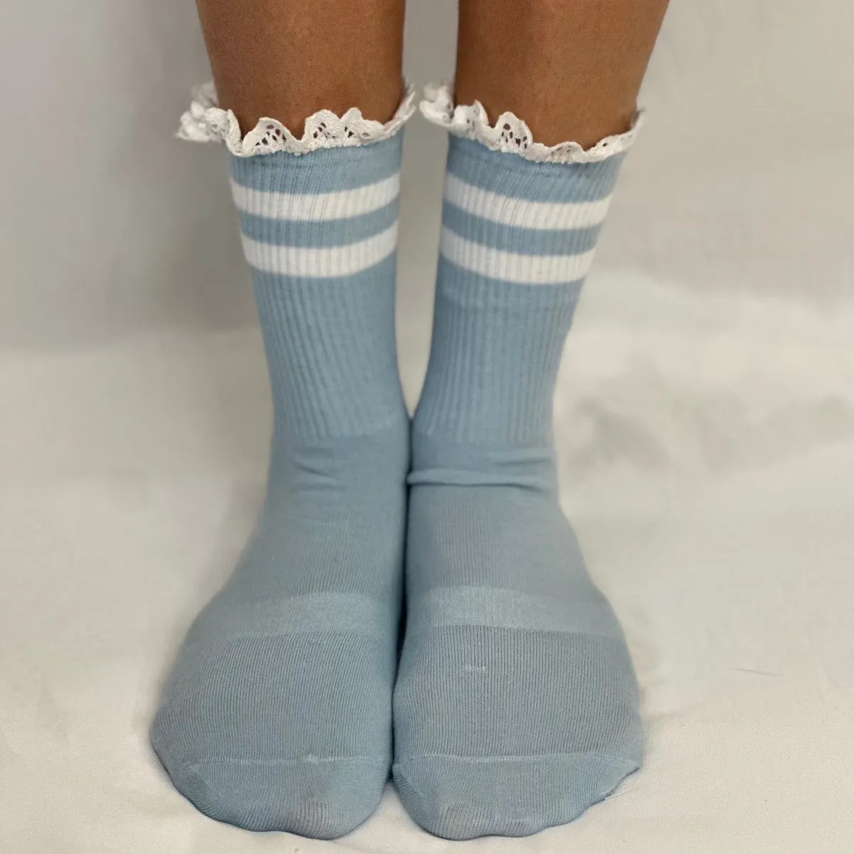 YOGA stripe grip crew socks - blue